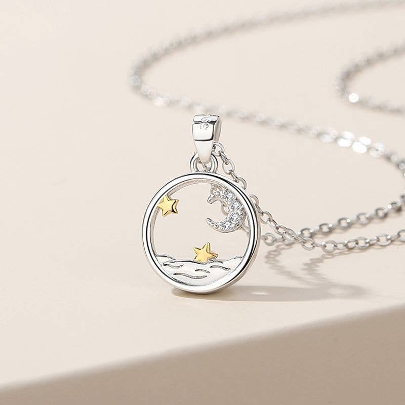 Sun Moon Star Matching Necklace in 925 Sterling Silver