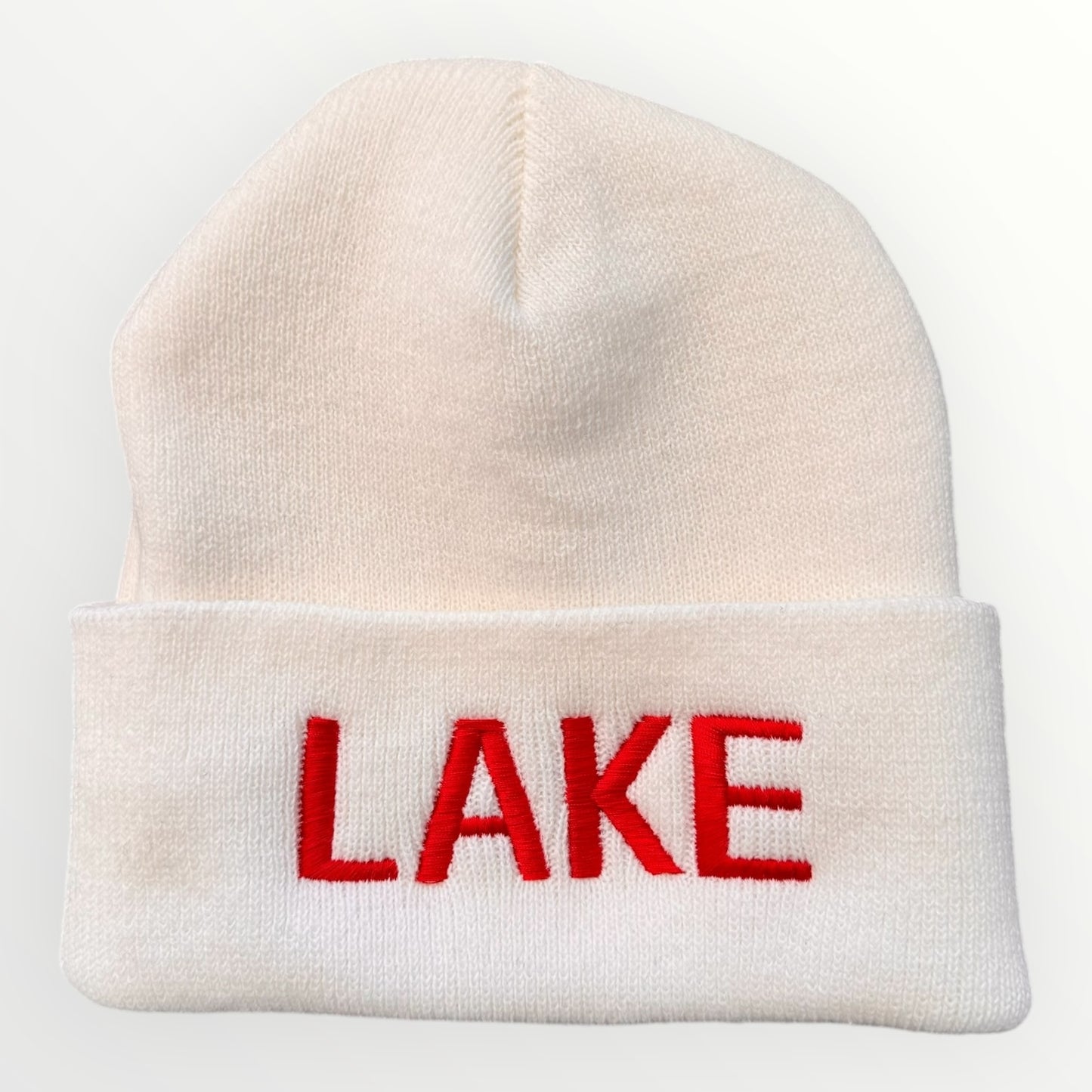 FUNDRAISER SILVER LAKE “LAKE” EMBROIDERED  CUFFED KNIT BEANIE WHITE