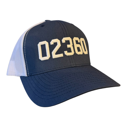 PLYMOUTH TOWN PRIDE ZIP CODE "02360" NAVY WHITE MESH TRUCKER CAP
