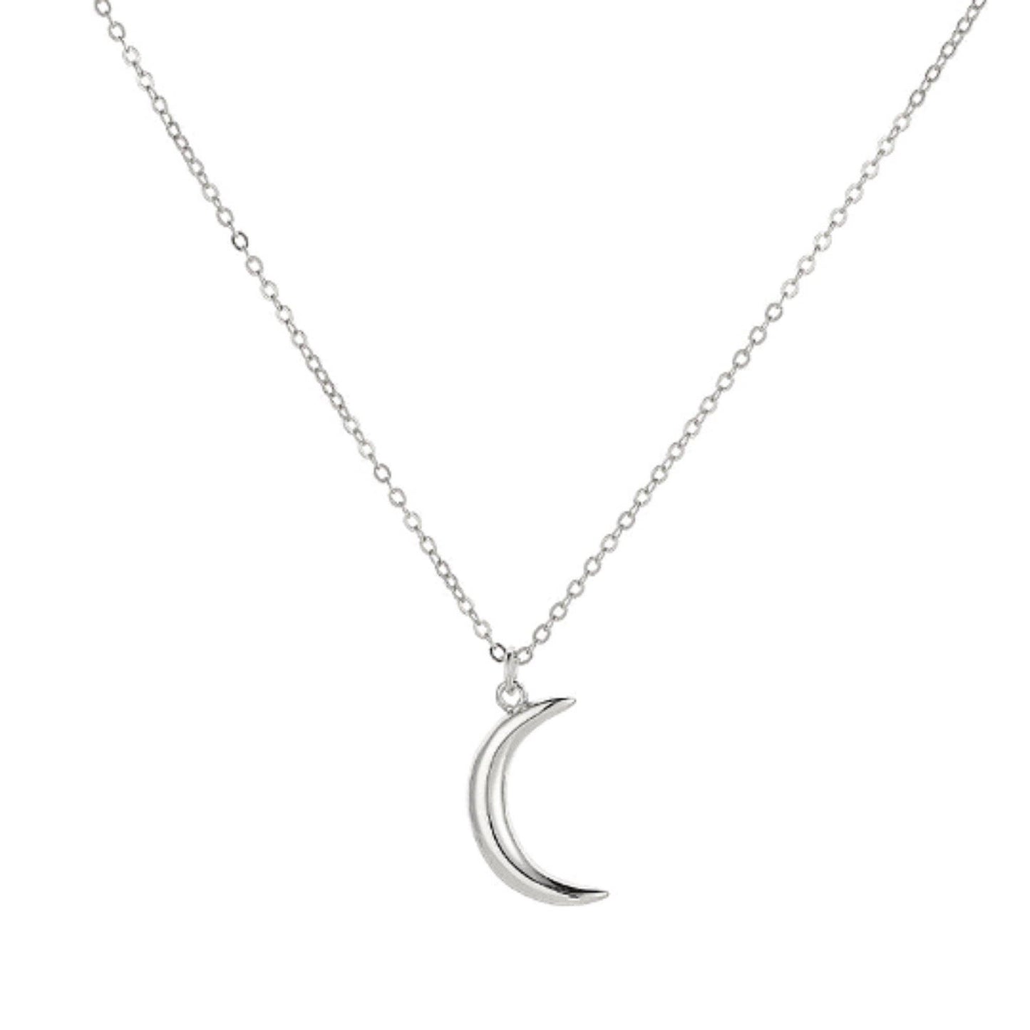 Gold Crescent Moon Pendant Necklace in 925 Sterling Silver