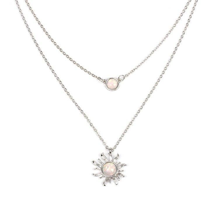 Gold Opal Sun Moon Layered Necklace Set in Solid Copper