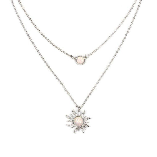 Gold Opal Sun Moon Layered Necklace Set in Solid Copper